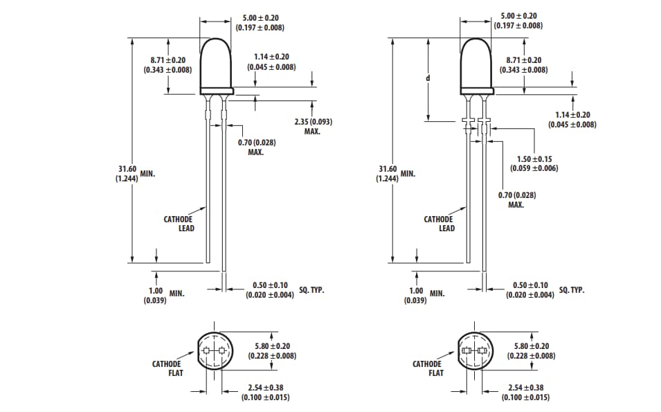 Mechanical Drawing - Broadcom HLMP-EG3A 5mm AlInGaP LED Lamps